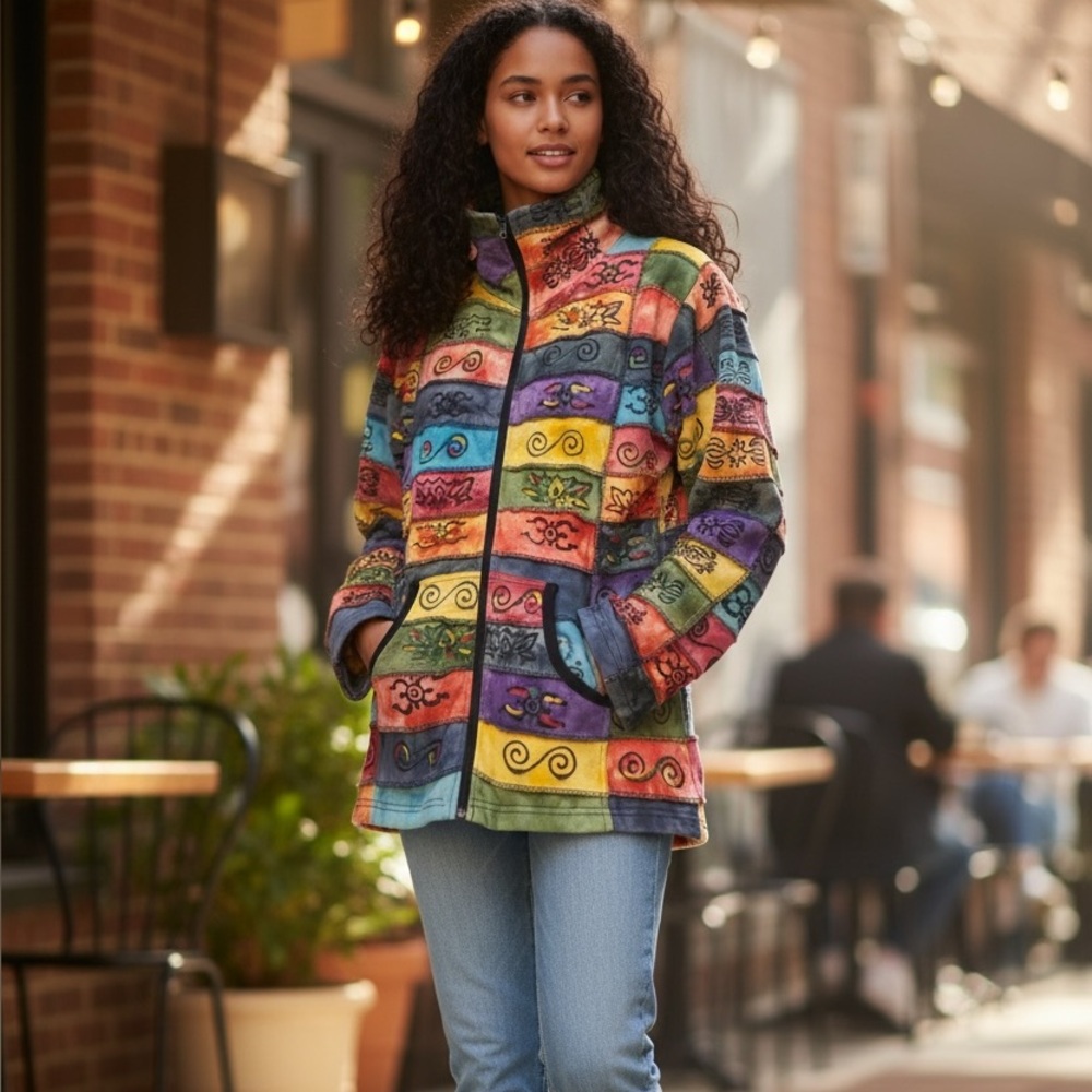 Multicolor Patchwork Boho Hippie Jacket, Hooded C… - image 1